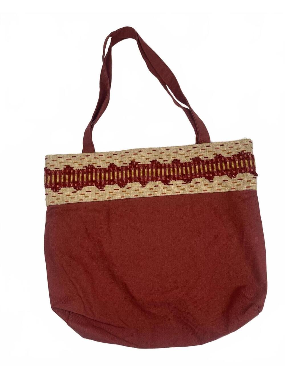 J. Elizabeth Red Canvas Tote Bag with Embroidered Detail NWOT